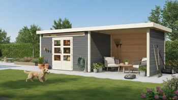 Dřevěný zahradní domek Karibu KANDERN 7 přístavek 320 cm včetně zadní a boční stěny (9256) terragrau