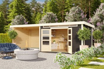 Dřevěný zahradní domek Karibu KANDERN 7 přístavek 320 cm včetně zadní stěny (9249) terragrau