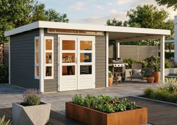 Dřevěný zahradní domek Karibu KASTORF 6 přístavek 320 cm (31543) terragrau