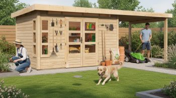 Dřevěný zahradní domek Karibu KASTORF 7 přístavek 320 cm (31556) natur