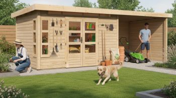 Dřevěný zahradní domek Karibu KASTORF 7 přístavek 320 cm včetně zadní a boční stěny (31560) natur