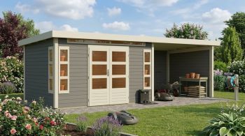 Dřevěný zahradní domek Karibu KASTORF 7 přístavek 320 cm včetně zadní a boční stěny (31561) terragrau