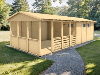 Zahradní altán A3388 D Plus s boční stěnou a terasovou podlahou (12.6 + 12.6 m2)