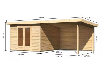 Zahradní domek Karibu RADEBURG 1 přístavek 330 cm včetně zadní stěny (31472) natur