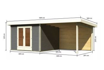 Zahradní domek Karibu RADEBURG 1 přístavek 330 cm včetně zadní stěny (31474) terragrau