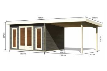 Zahradní domek Karibu RADEBURG 2 přístavek 330 cm (31481) terragrau