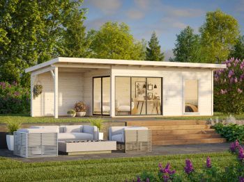 Zahradní domek Andrea 17.1 + 7.9 m2 s posuvnými dveřmi s dvojitým sklem