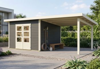 Dřevěný zahradní domek Karibu NORTHEIM 3 přístavek 330 cm (91468) terragrau