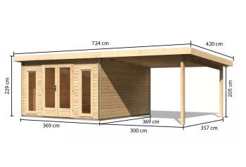 Zahradní domek Karibu RADEBURG 3 přístavek 330 cm (31486) natur