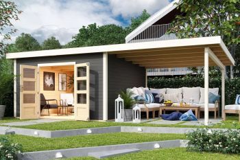 Dřevěný zahradní domek Karibu NORTHEIM 4 přístavek 330 cm (91472) terragrau