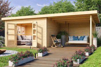 Dřevěný zahradní domek Karibu NORTHEIM 5 přístavek 330 cm včetně zadní stěny (9275) natur
