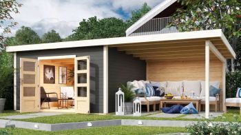 Dřevěný zahradní domek Karibu NORTHEIM 5 přístavek 330 cm včetně zadní stěny (9276) terragrau