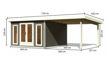 Zahradní domek Karibu RADEBURG 3 přístavek 330 cm (31487) terragrau