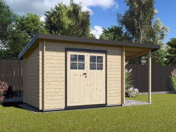Zahradní domek Robin 300x200 Ekonomik, dvoukřídlé dveře s přístřeškem
