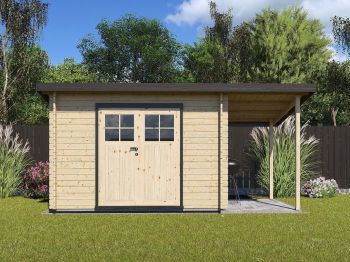 Zahradní domek Robin 300x200 Ekonomik, dvoukřídlé dveře s přístřeškem