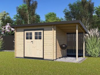Zahradní domek Robin 300x250 Ekonomik, dvoukřídlé dveře s přístřeškem