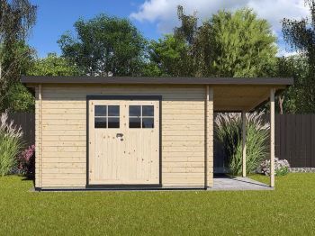 Zahradní domek Robin 350x200 Ekonomik, dvoukřídlé dveře s přístřeškem