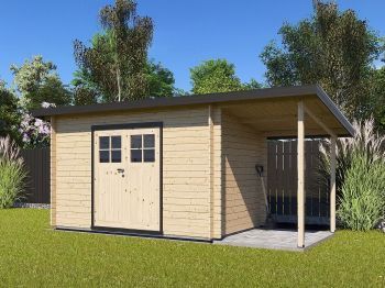 Zahradní domek Robin 350x200 Ekonomik, dvoukřídlé dveře s přístřeškem