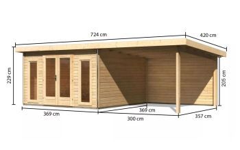 Zahradní domek Karibu RADEBURG 3 přístavek 330 cm včetně zadní stěny (31488) natur