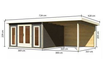 Zahradní domek Karibu RADEBURG 3 přístavek 330 cm včetně zadní stěny (31489) terragrau