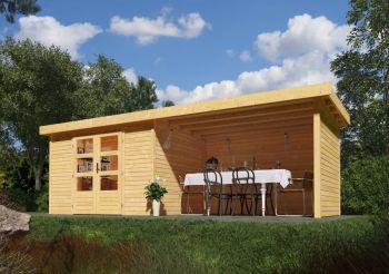 Dřevěný zahradní domek Karibu ASKOLA 2 přístavek 240 cm včetně zadní a boční stěny (77722) natur