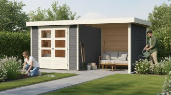 Dřevěný zahradní domek Karibu ASKOLA 3 přístavek 240 cm včetně zadní a boční stěny (82923) terragrau