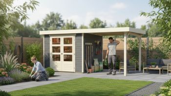 Dřevěný zahradní domek Karibu ASKOLA 3,5 přístavek 240 cm (9144) terragrau