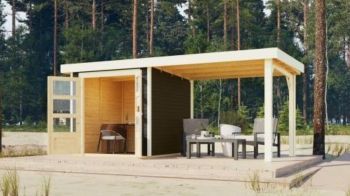 Dřevěný zahradní domek Karibu ASKOLA 3,5 přístavek 280 cm (9148) terragrau