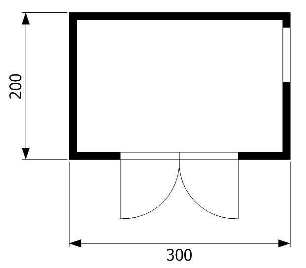Domek na nářadí Lora 300x200, dvoukřídlé dveře