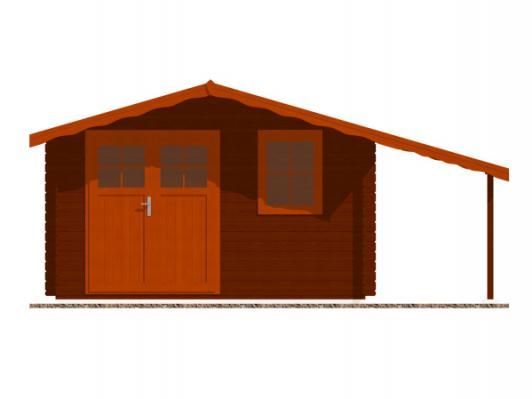 Zahradní domek Laura 350x350 Ekonomik, čelní přesah střechy 70 cm, dvoukřídlé dveře, přístřešek