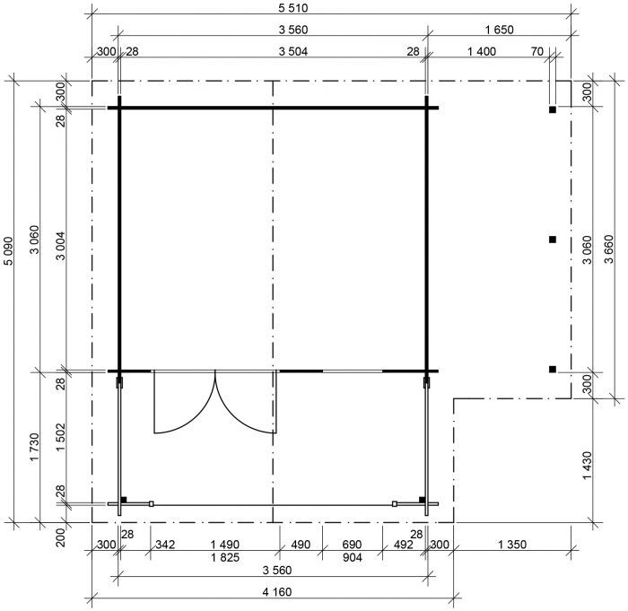 Zahradní domek Luka 350x300 Ekonomik, dvoukřídlé dveře, přístřešek