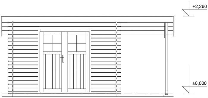 Zahradní domek Robin 300x200 Ekonomik, dvoukřídlé dveře, přístřešek