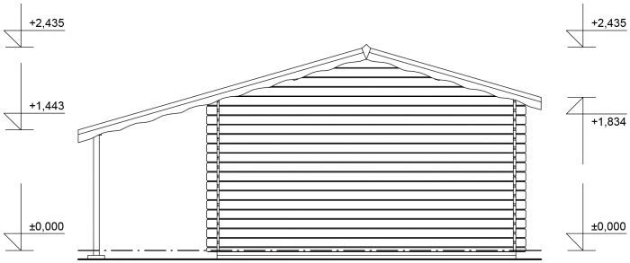 Zahradní domek Laura 350x300 Ekonomik, čelní přesah střechy 170 cm, dvoukřídlé dveře, přístřešek