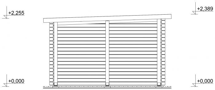 Zahradní domek Ueli 450x350 s dvoukřídlými dveřmi a s přístřeškem