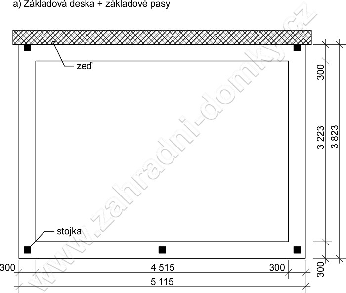 Přístřešek 350x470, sklon krokví 10° - betonová deska