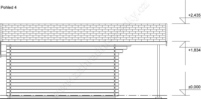 Zahradní domek Laura 350x350 Ekonomik, čelní přesah střechy 170 cm, přístřešek