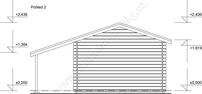 Zahradní domek Laura 300x300 Ekonomik, čelní přesah střechy 170 cm, přístřešek