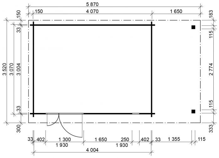 Zahradní domek Evald 400x300, dvoukřídlé dveře, přístřešek