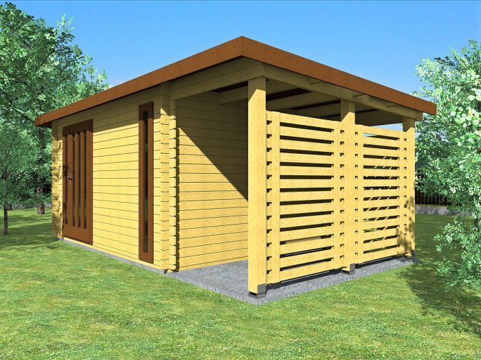 Zahradní domek Evald 400x300, dvoukřídlé dveře, přístavba