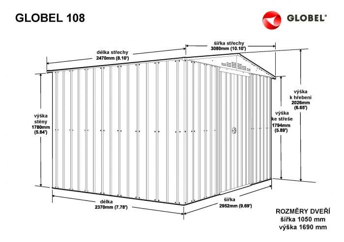 Plechový zahradní domek Globel 10x8 zelený se střešním oknem