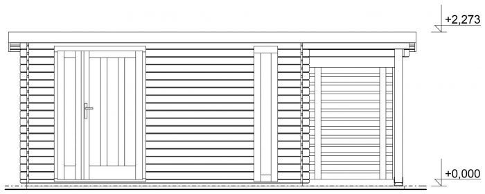 Zahradní domek Evald 400x350, dvoukřídlé dveře, přístavba
