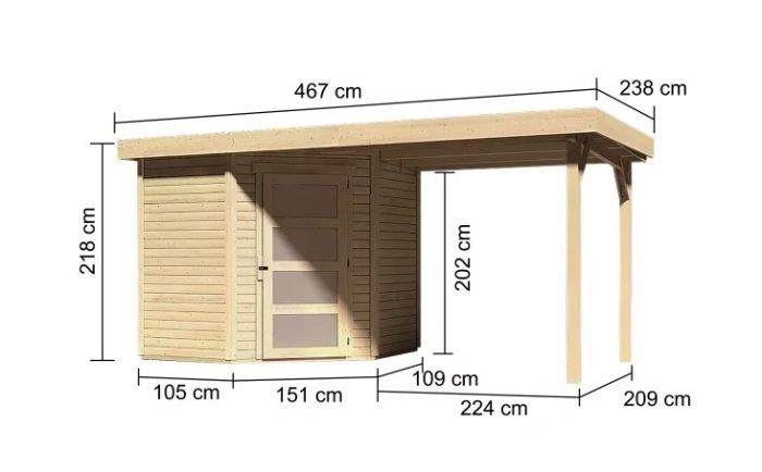 Zahradní domek Karibu SCHWANDORF 3 přístavek 240 cm (77738) natur