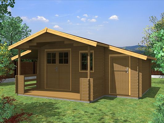 Zahradní domek Camping 490x300 Ekonomik, dvoukřídlé dveře, přístřešek