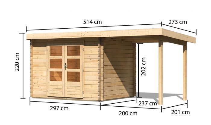 Dřevěný zahradní domek Karibu BASTRUP 3 přístavek 200 cm (73297) natur