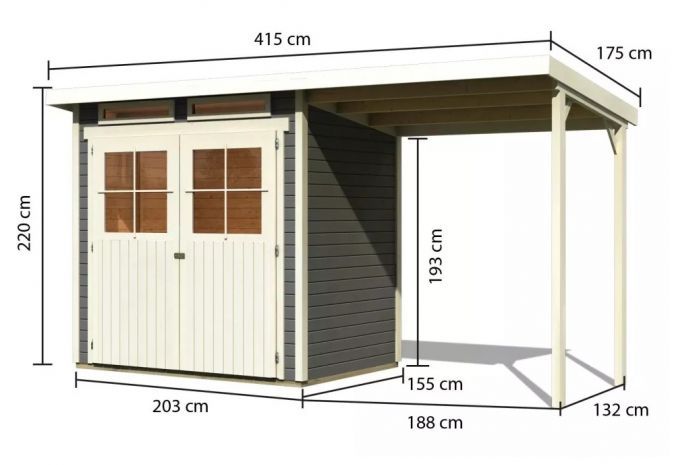 Dřevěný zahradní domek Karibu GLUCKSBURG 2 přístavek 190 cm (83230) terragrau
