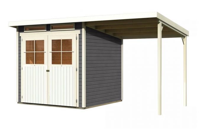 Dřevěný zahradní domek Karibu GLUCKSBURG 3 přístavek 190 cm (68769) terragrau