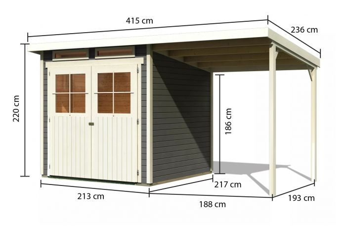 Dřevěný zahradní domek Karibu GLUCKSBURG 3 přístavek 190 cm (68769) terragrau