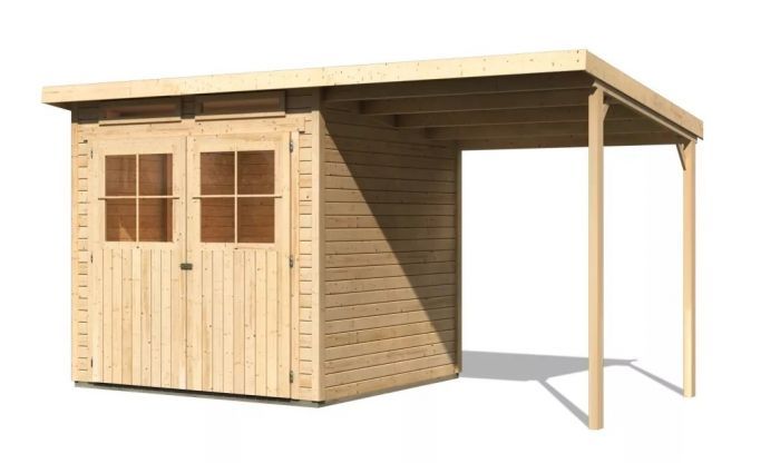 Dřevěný zahradní domek Karibu GLUCKSBURG 4 přístavek 190 cm (83232) natur