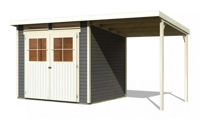 Dřevěný zahradní domek Karibu GLUCKSBURG 4 přístavek 190 cm (83233) terragrau