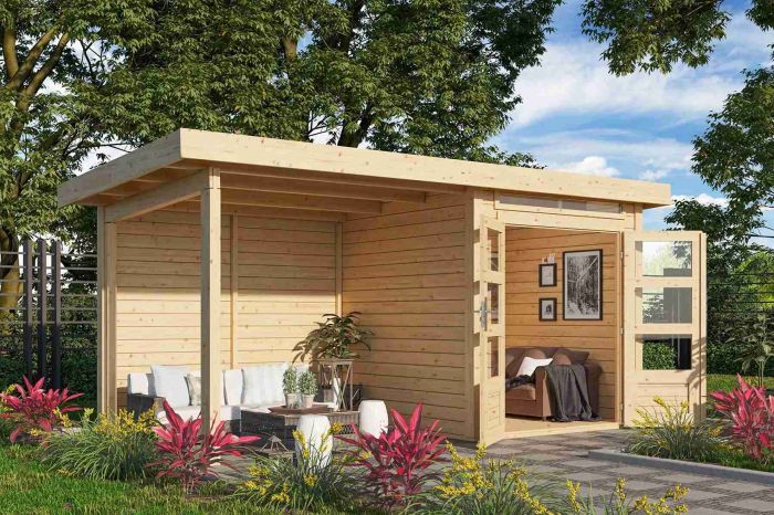 Dřevěný zahradní domek Karibu KANDERN 1 přístavek 235 cm včetně zadní stěny (23607) natur